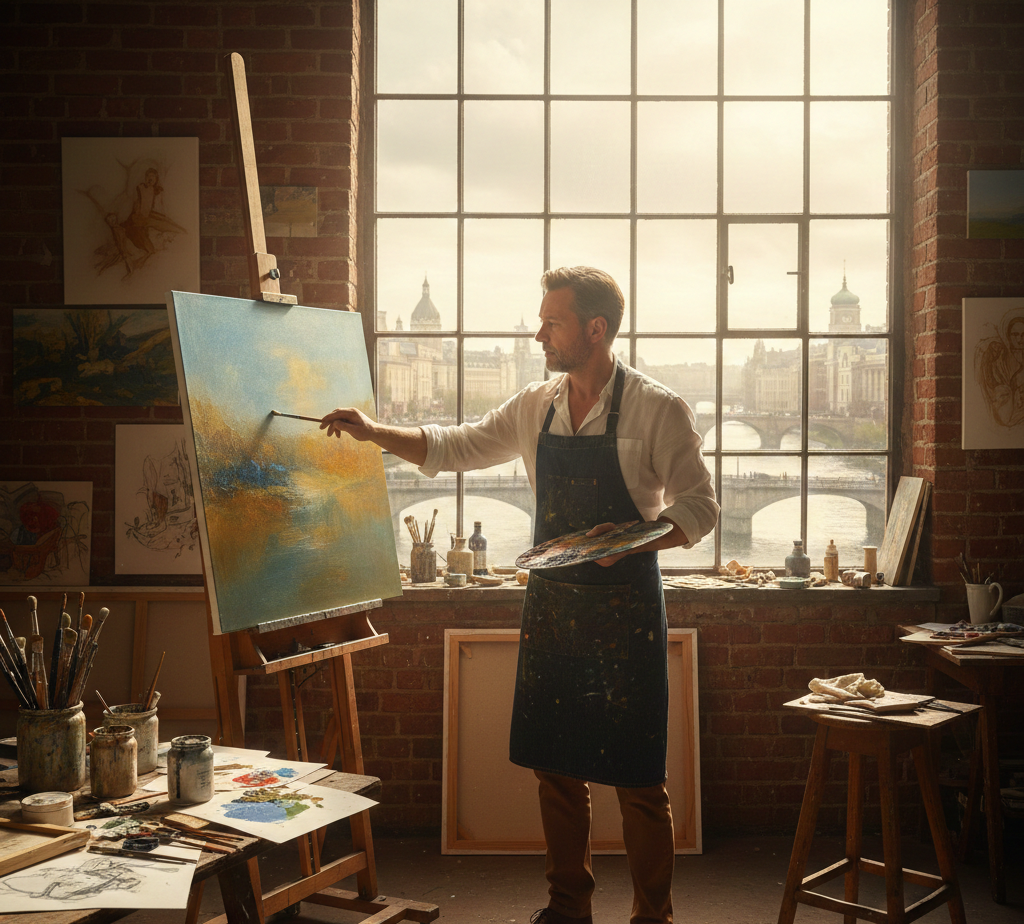 Kunstenaar aan het schilderen